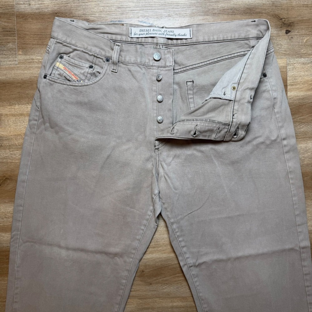 Diesel Cochise Jeans Men 38x28 Tan Khaki Straight Leg Button Fly Cotton Pants - Picture 2 of 14